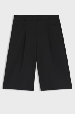 Regular-fit Bermuda trousers with flared leg, Black