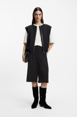 Regular-fit Bermuda trousers with flared leg, Black