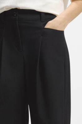 Regular-fit Bermuda trousers with flared leg, Black