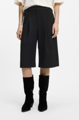 Regular-fit Bermuda trousers with flared leg, Black