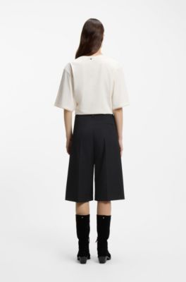 Regular-fit Bermuda trousers with flared leg, Black