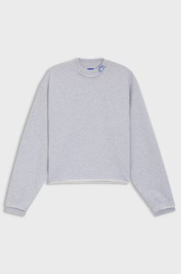 Cotton-terry sweatshirt with logo collar, Light Grey