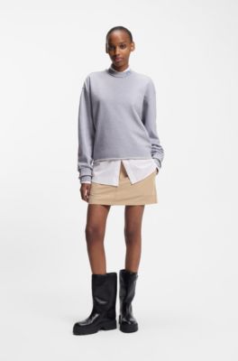 Cotton-terry sweatshirt with logo collar, Light Grey