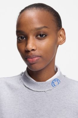 Cotton-terry sweatshirt with logo collar, Light Grey
