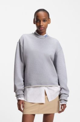 Cotton-terry sweatshirt with logo collar, Light Grey