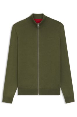 Slim-Fit Strickjacke aus Baumwolle mit Logo-Detail, Olive
