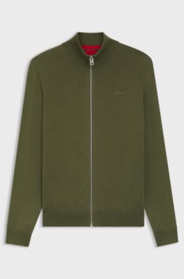 Slim-Fit Strickjacke aus Baumwolle mit Logo-Detail, Olive