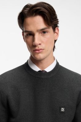 Knitted sweater with stacked logo, Dark Grey