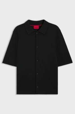 Regular-fit shirt with ribbed structure, Black