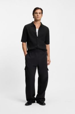 Regular-fit shirt with ribbed structure, Black