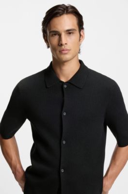 Regular-fit shirt with ribbed structure, Black
