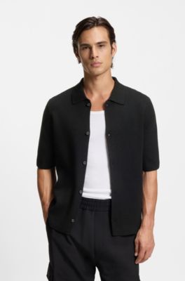 Regular-fit shirt with ribbed structure, Black