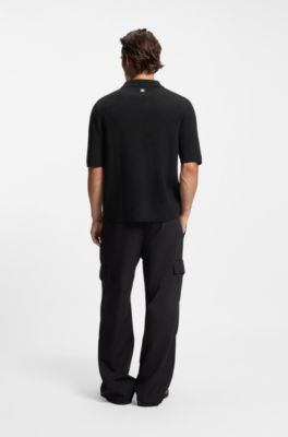 Regular-fit shirt with ribbed structure, Black