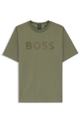 Relaxed-fit T-shirt in stretch cotton with tonal logo, Olive