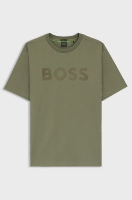 T-shirt Relaxed en coton stretch avec logo ton sur ton, Olive