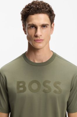 T-shirt Relaxed en coton stretch avec logo ton sur ton, Olive