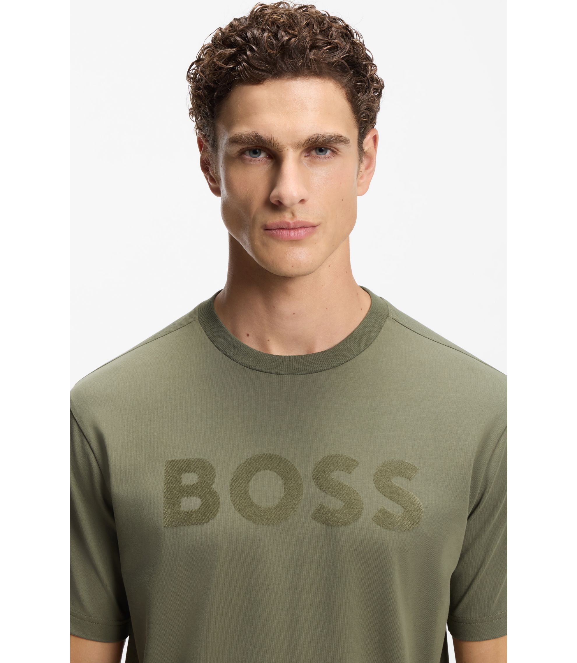 BOSS - リラックスフィットTシャツ ストレッチコットン トーナルロゴ 