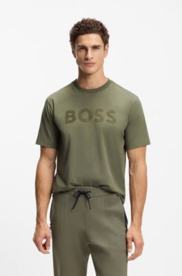 T-shirt Relaxed en coton stretch avec logo ton sur ton, Olive