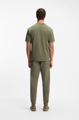 T-shirt Relaxed en coton stretch avec logo ton sur ton, Olive