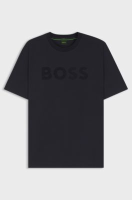 Relaxed-fit T-shirt in stretch cotton with tonal logo, Dark Blue