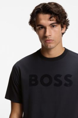 Relaxed-fit T-shirt in stretch cotton with tonal logo, Dark Blue