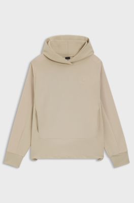 Cotton-blend hoodie with contrast panels, Light Beige