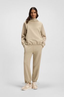 Felpa con cappuccio in misto cotone con pannelli a contrasto, Beige chiaro