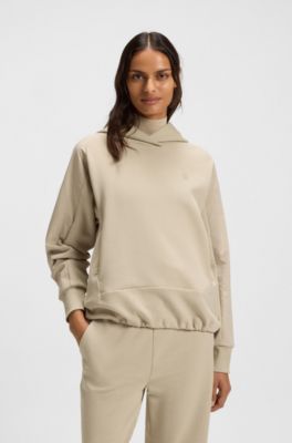 Cotton-blend hoodie with contrast panels, Light Beige