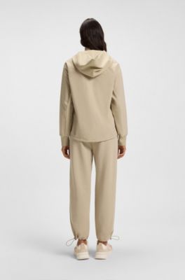 Cotton-blend hoodie with contrast panels, Light Beige