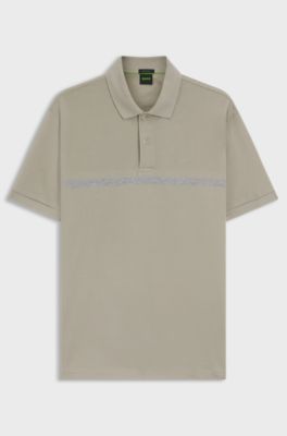 Paddy polo shirt in cotton with horizontal stripe, Light Brown