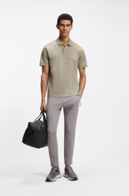 Paddy polo shirt in cotton with horizontal stripe, Light Brown