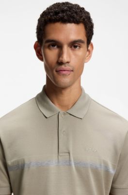 Paddy polo shirt in cotton with horizontal stripe, Light Brown