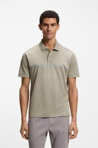 Paddy polo shirt in cotton with horizontal stripe, Light Brown