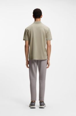 Paddy polo shirt in cotton with horizontal stripe, Light Brown