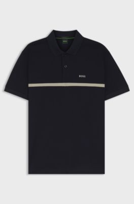 Paddy polo shirt in cotton with horizontal stripe, Dark Blue