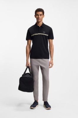 Paddy polo shirt in cotton with horizontal stripe, Dark Blue