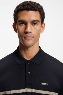 Paddy polo shirt in cotton with horizontal stripe, Dark Blue