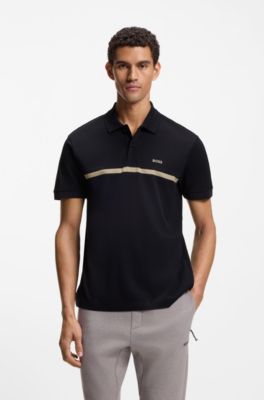 Paddy polo shirt in cotton with horizontal stripe, Dark Blue