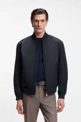 Bomber BOSS x ASTON MARTIN en twill d&eacute;perlant, Bleu fonc&eacute;