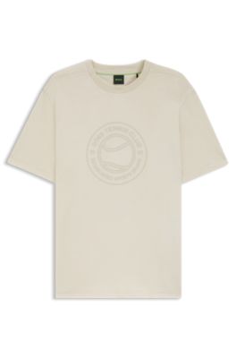 Cotton-jersey T-shirt with tennis-themed artwork, Natural