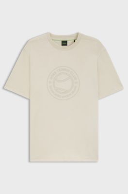 Cotton-jersey T-shirt with tennis-themed artwork, Natural
