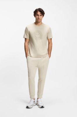 Cotton-jersey T-shirt with tennis-themed artwork, Natural