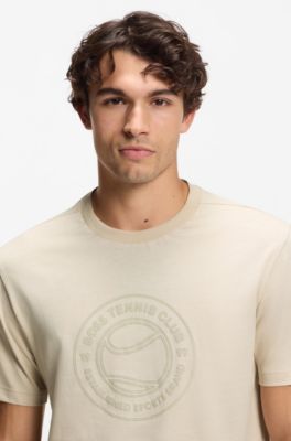 Cotton-jersey T-shirt with tennis-themed artwork, Natural