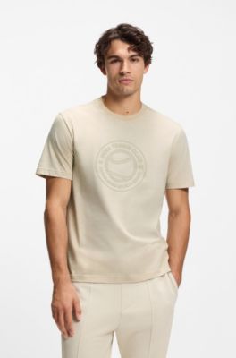 Cotton-jersey T-shirt with tennis-themed artwork, Natural