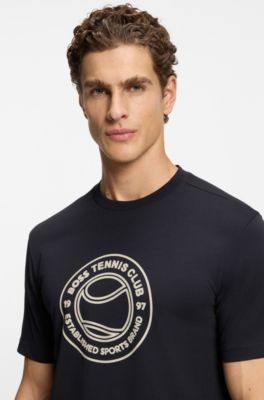 Cotton-jersey T-shirt with tennis-themed artwork, Dark Blue