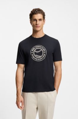 T-shirt van katoenen jersey met artwork in tennisthema, Donkerblauw