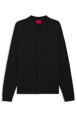 Regular-fit knitted jacket with ribbed trims, Black