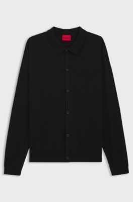 Regular-fit knitted jacket with ribbed trims, Black