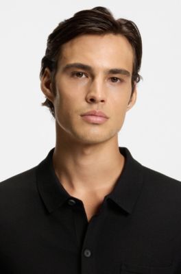 Regular-fit knitted jacket with ribbed trims, Black