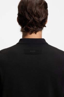 Regular-fit knitted jacket with ribbed trims, Black